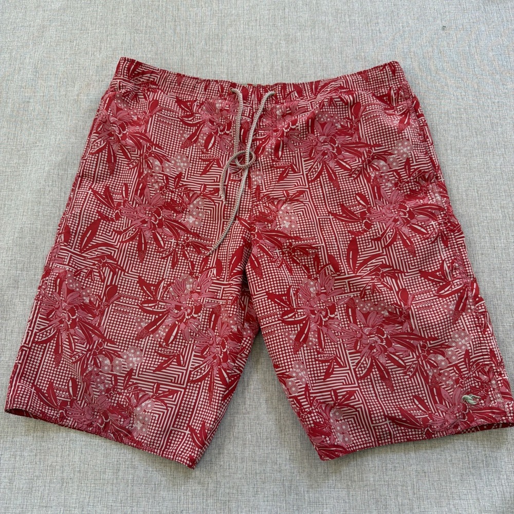 Ted Baker Board Swim Trunks Shorts Mens Large Red Floral Geometric Lobster